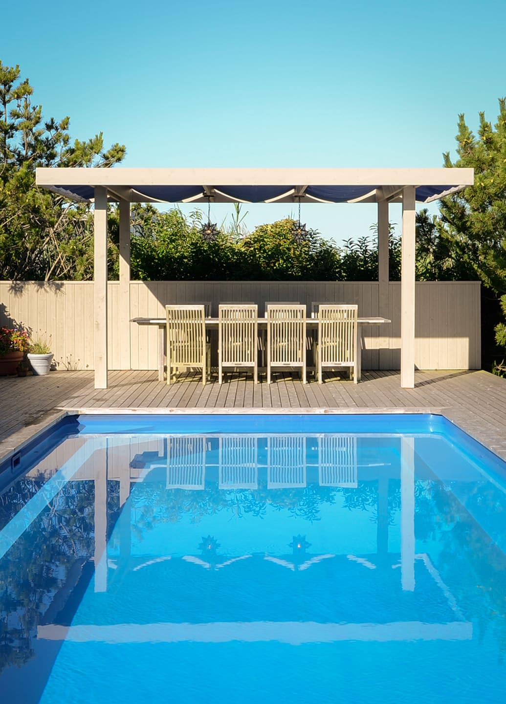 Outdoor pool at Shore Walk Beach Home, Fire Island Pines | Rodman Paul Architects